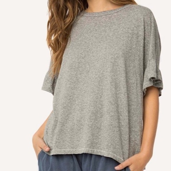 THE GREAT. Tops - THE GREAT. Ruffle Sleeve Tee Shirt Heather Gray 2 Medium
